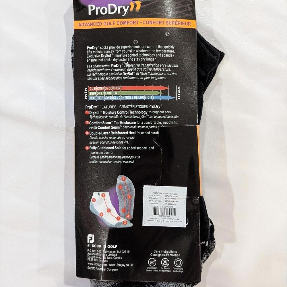 FootJoy ProDry Men’s Golf Ankle Socks 2 PACK Value Pack Black Gray Size L NWT - Picture 3 of 4